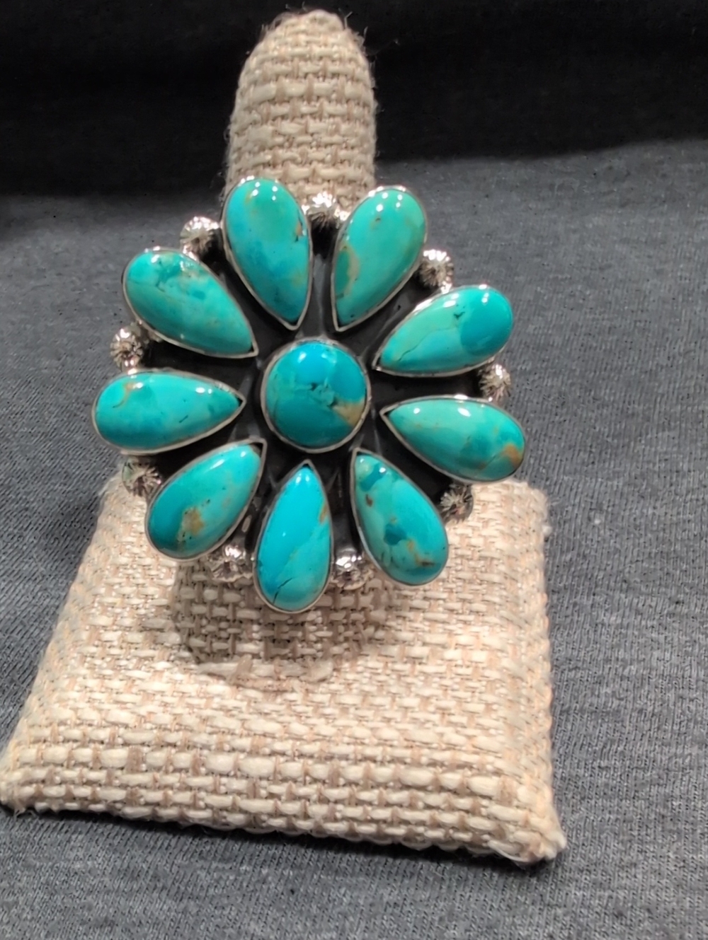 Sterling Silver Turquoise Flower Cluster Statement Ring